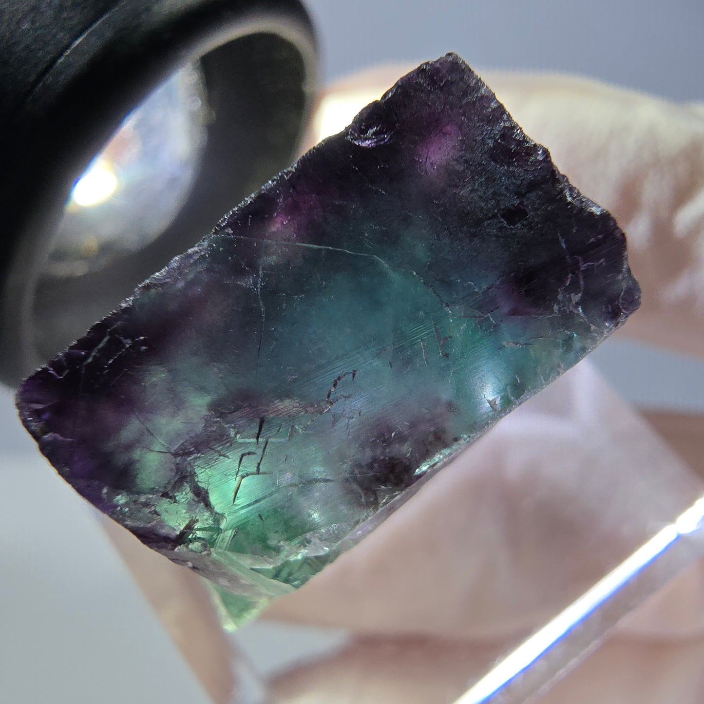 Phantom Fluorite cube parquetted, green purple Okorusu, Namibia 21*19*11mm