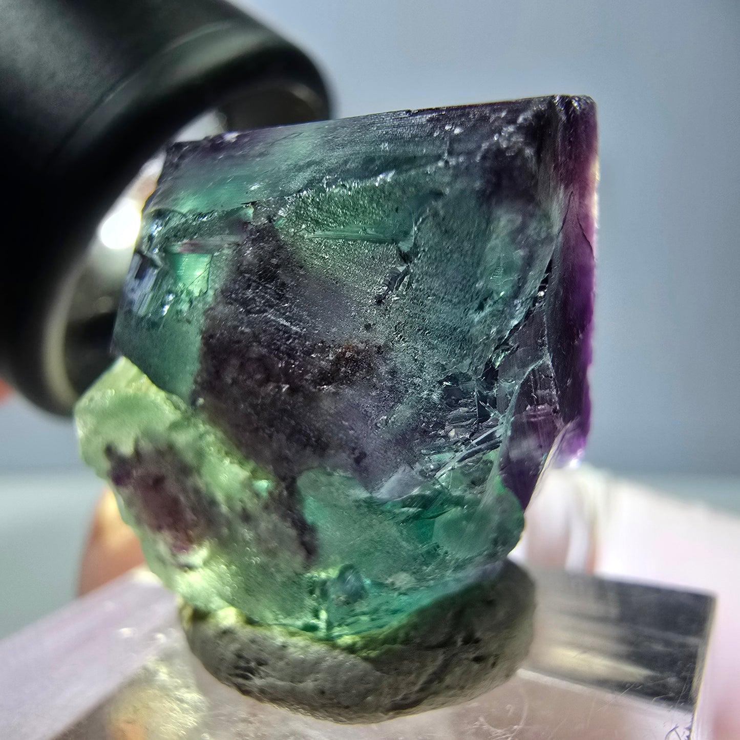Phantom Fluorite cube parquetted, green purple Okorusu, Namibia 21*19*11mm