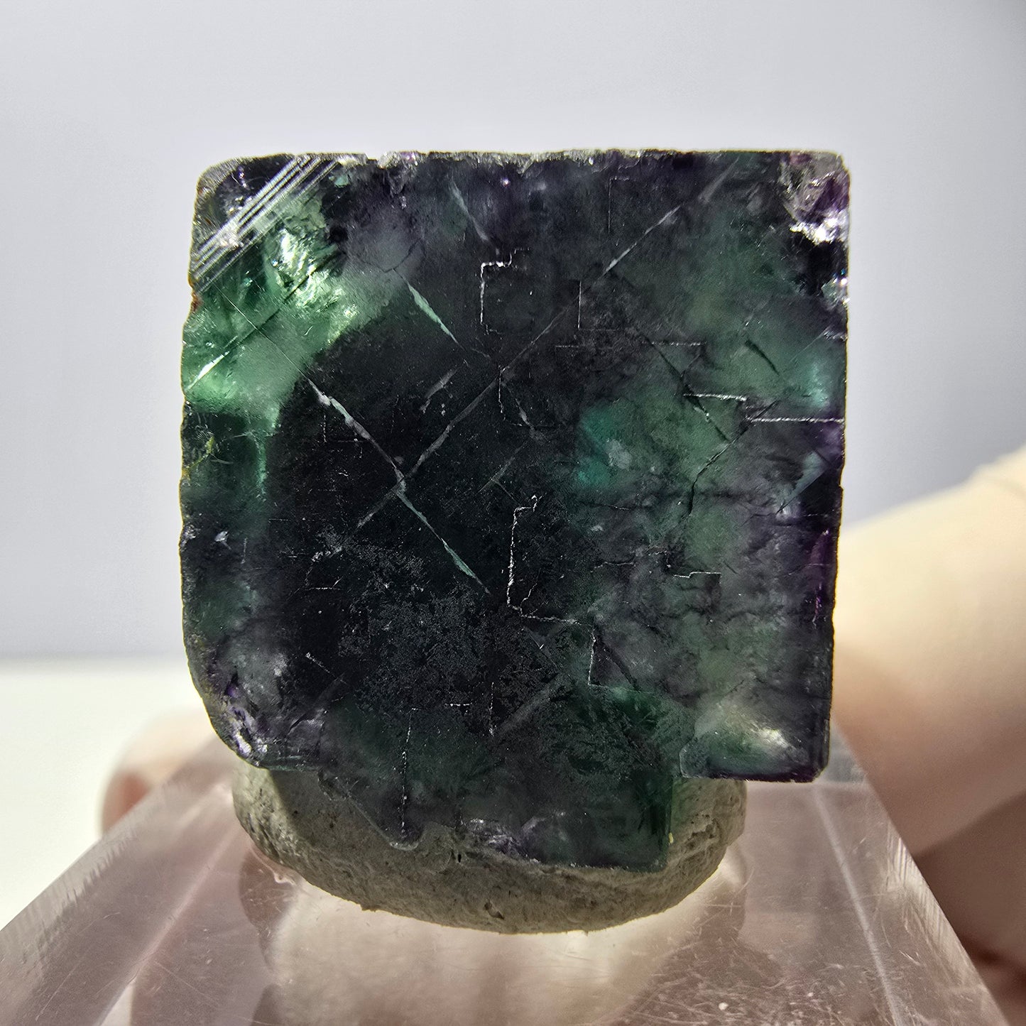 Phantom Fluorite cube parquetted, green purple Okorusu, Namibia 22*21*20mm