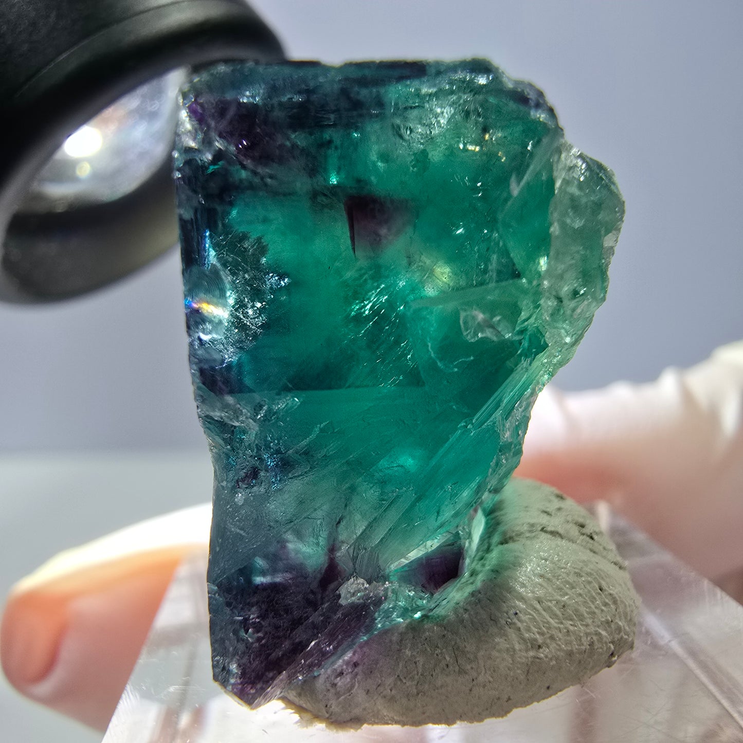 Phantom Fluorite cube parquetted, green purple Okorusu, Namibia 23*22*17mm