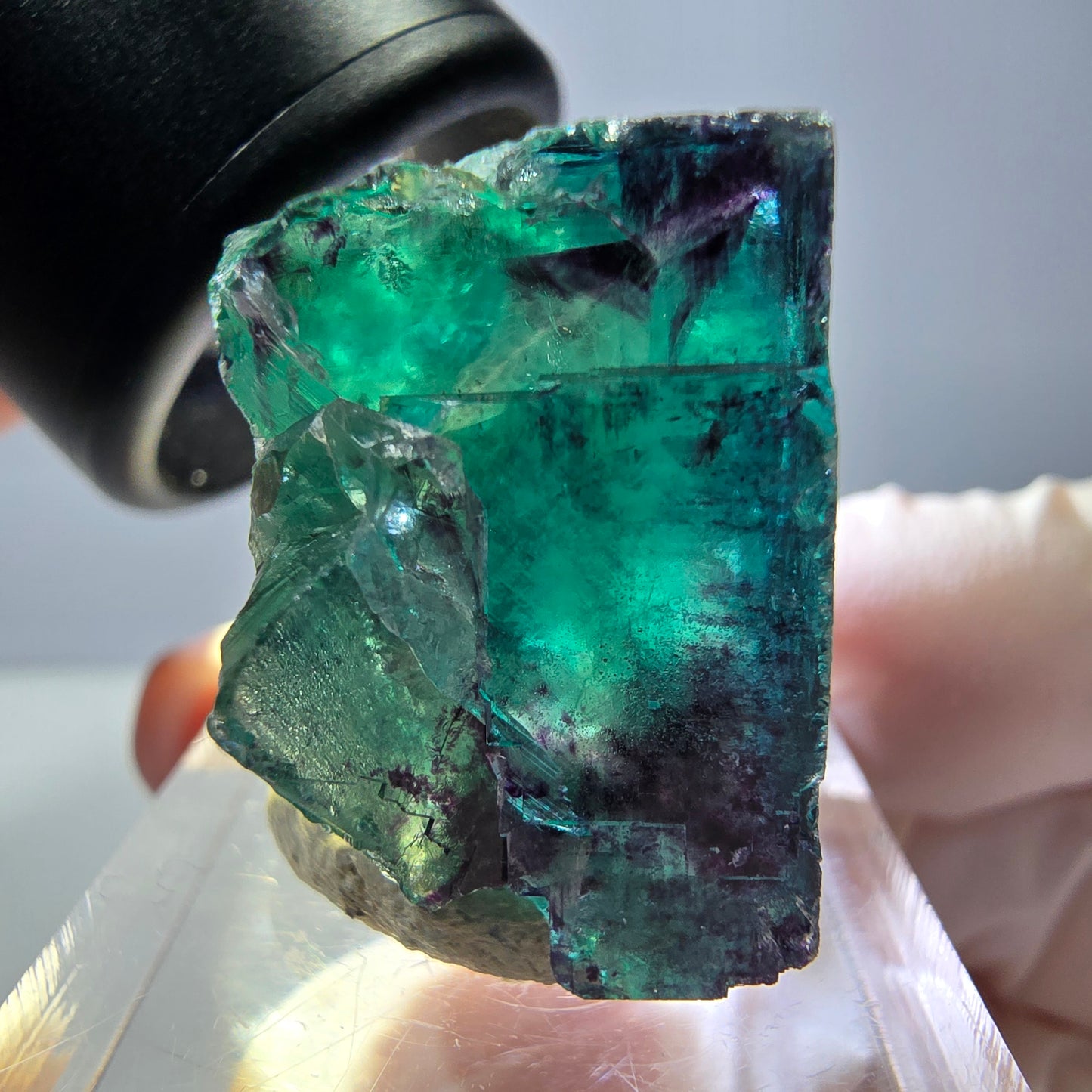 Phantom Fluorite cube parquetted, green purple Okorusu, Namibia 23*22*17mm