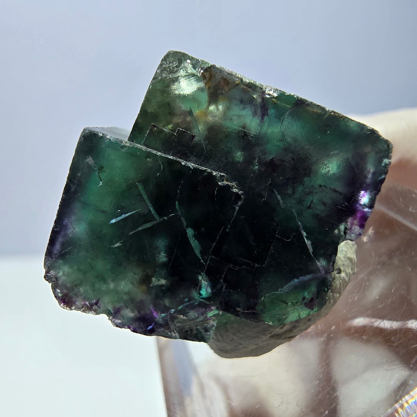 Phantom Fluorite cube parquetted, green purple Okorusu, Namibia 19*19*16mm