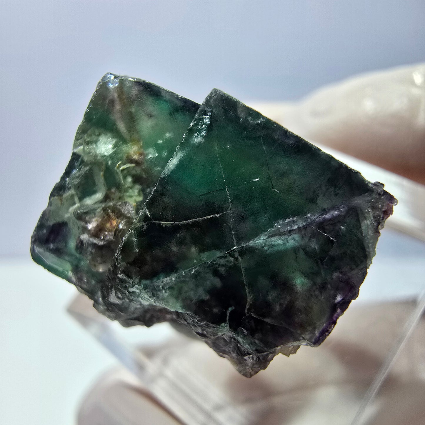 Phantom Fluorite cube parquetted, green purple Okorusu, Namibia 19*19*16mm