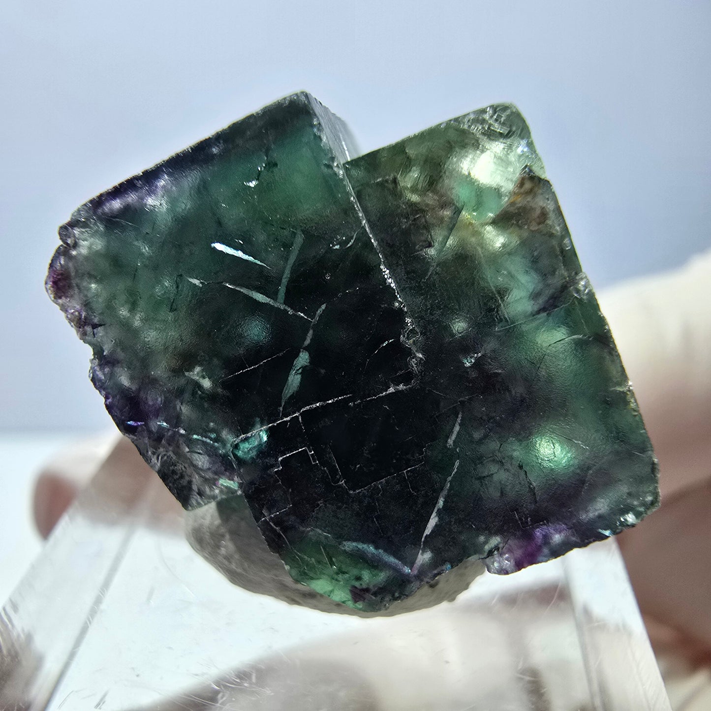 Phantom Fluorite cube parquetted, green purple Okorusu, Namibia 19*19*16mm