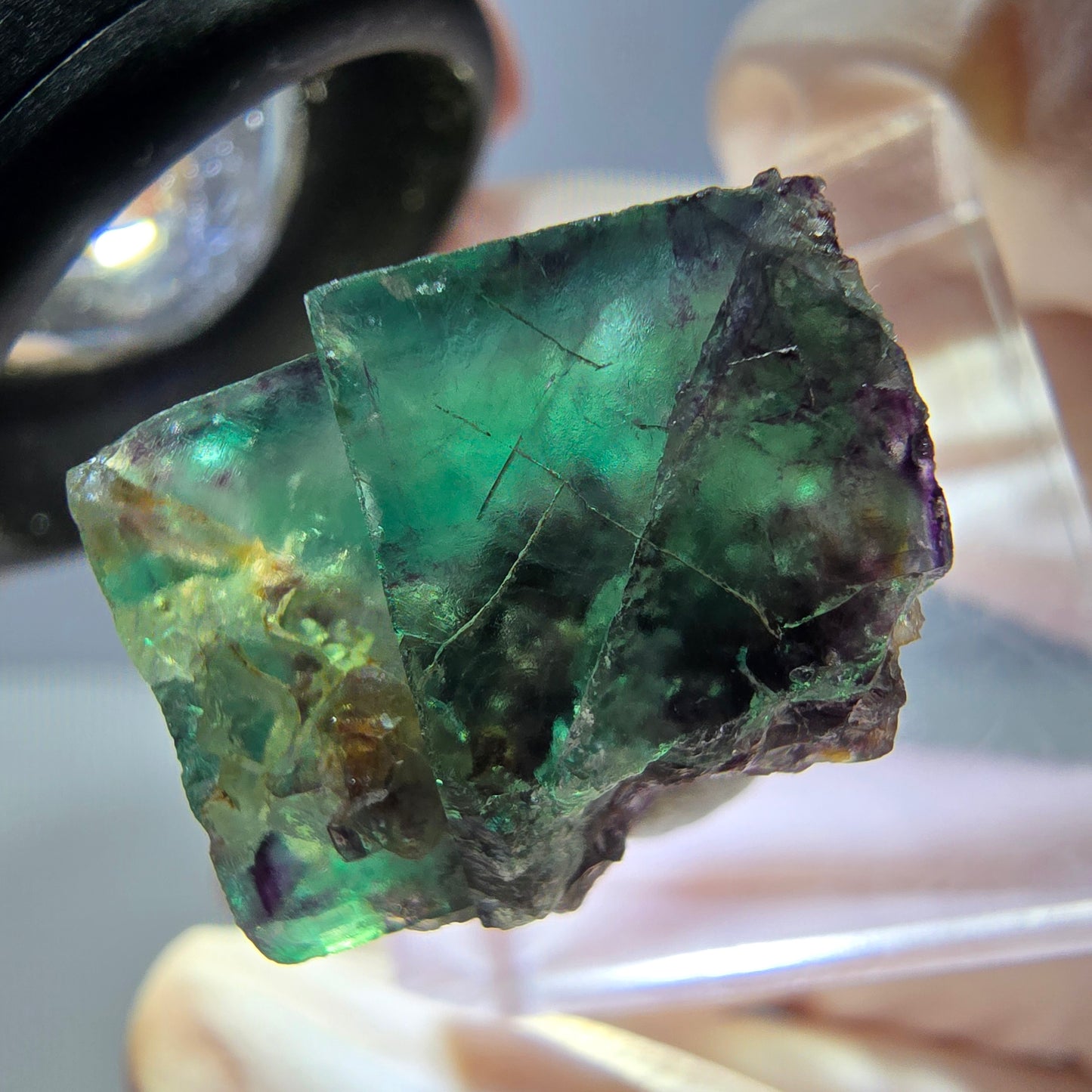 Phantom Fluorite cube parquetted, green purple Okorusu, Namibia 19*19*16mm