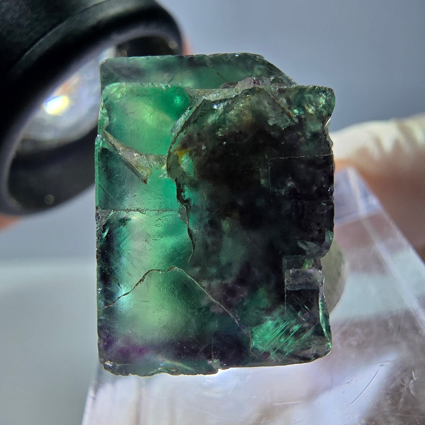 Phantom Fluorite cube parquetted, green purple Okorusu, Namibia 19*19*16mm
