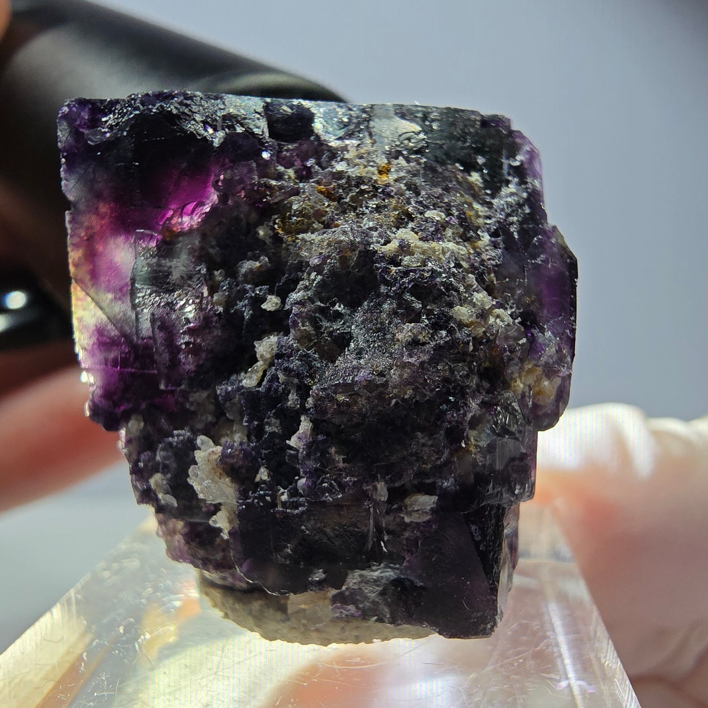 Phantom Fluorite cube parquetted, green purple Okorusu, Namibia 26*24*22mm
