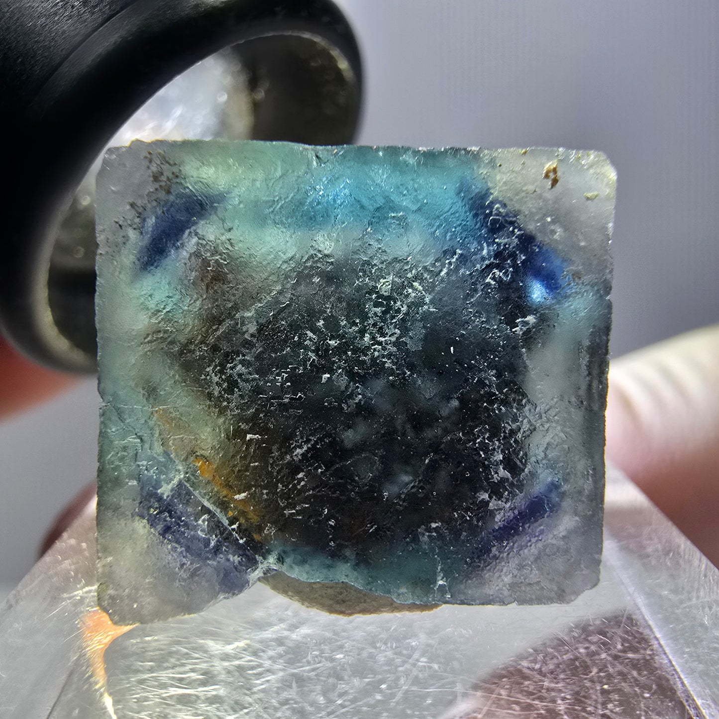 Phantom Fluorite cube parquetted, green purple Okorusu, Namibia 18*18*17mm