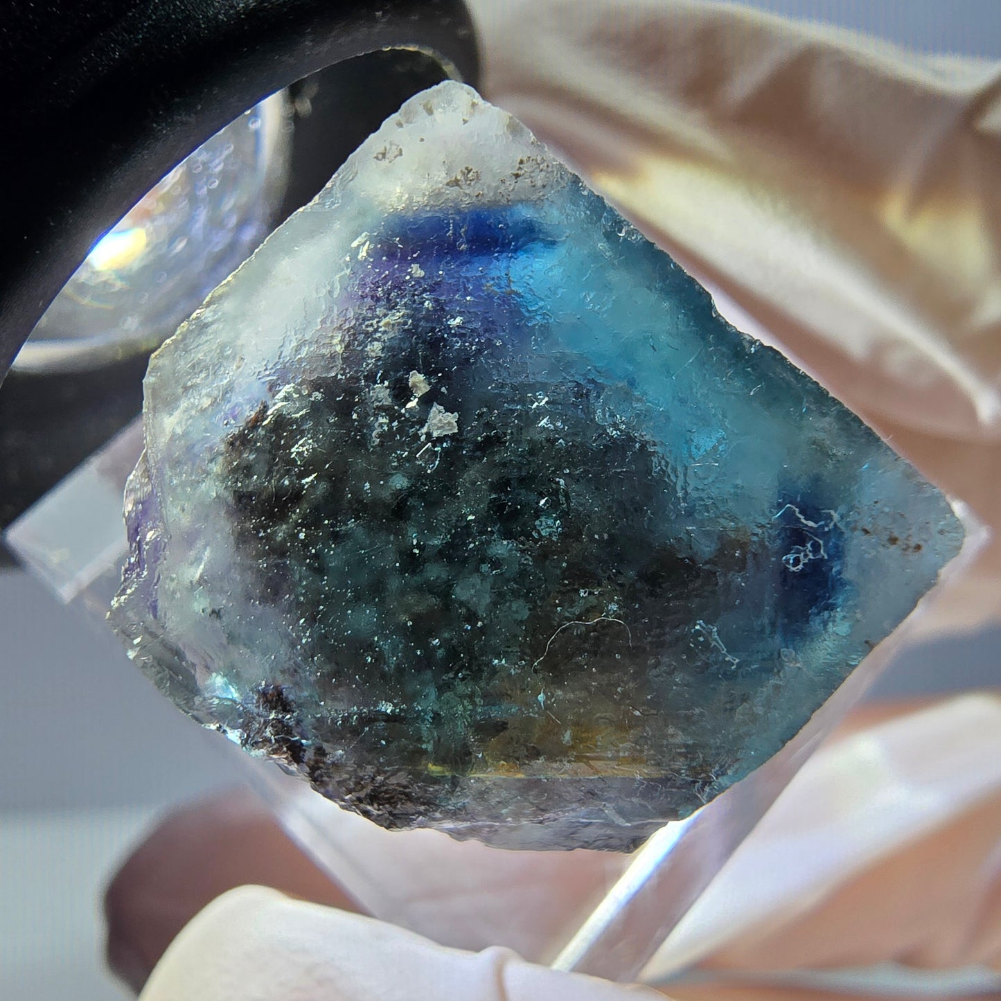 Phantom Fluorite cube parquetted, green purple Okorusu, Namibia 18*18*17mm