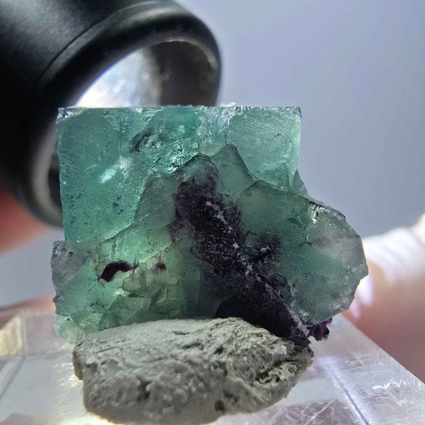 Phantom Fluorite cube parquetted, green purple Okorusu, Namibia 19*16*13mm