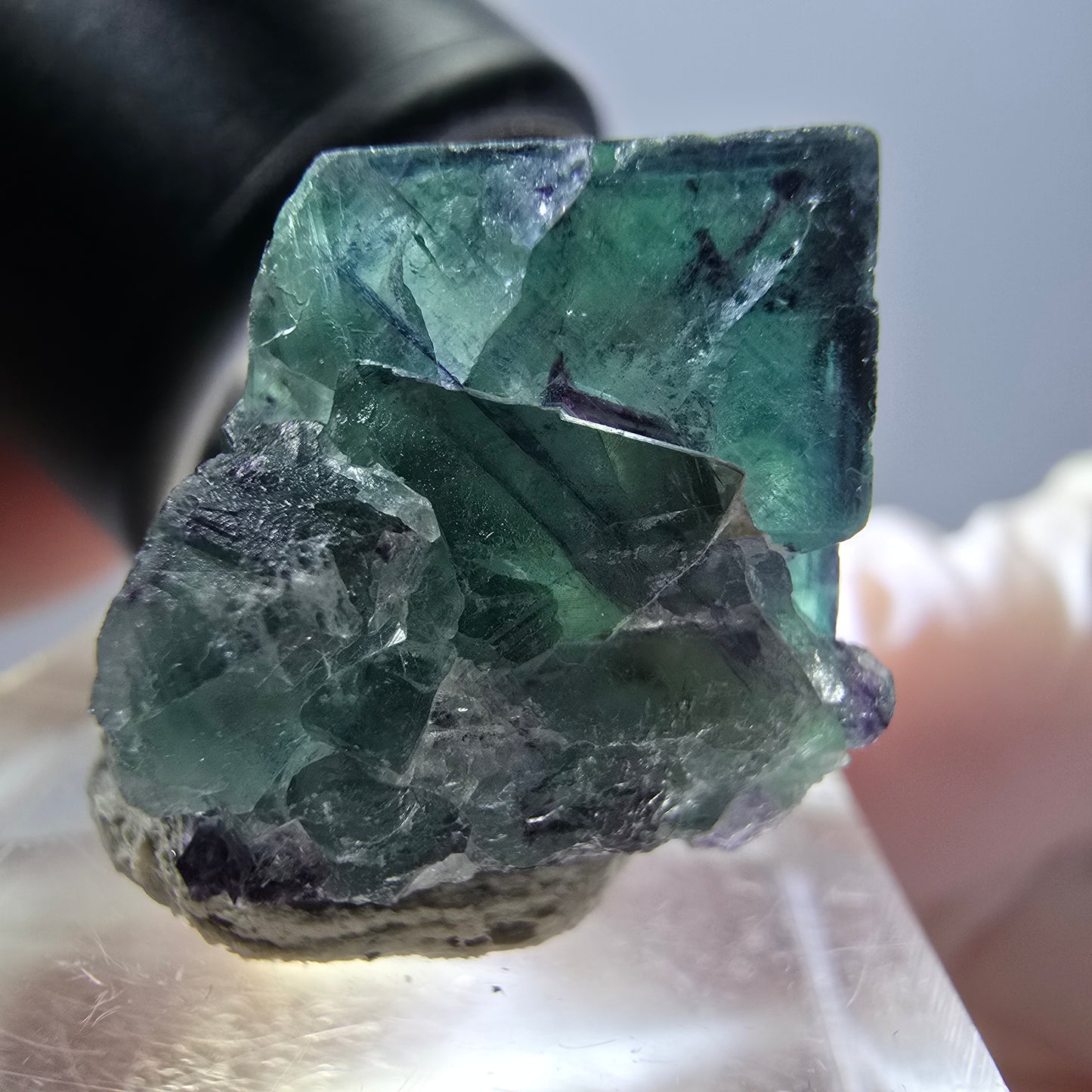 Phantom Fluorite cube parquetted, green purple Okorusu, Namibia 19*16*13mm