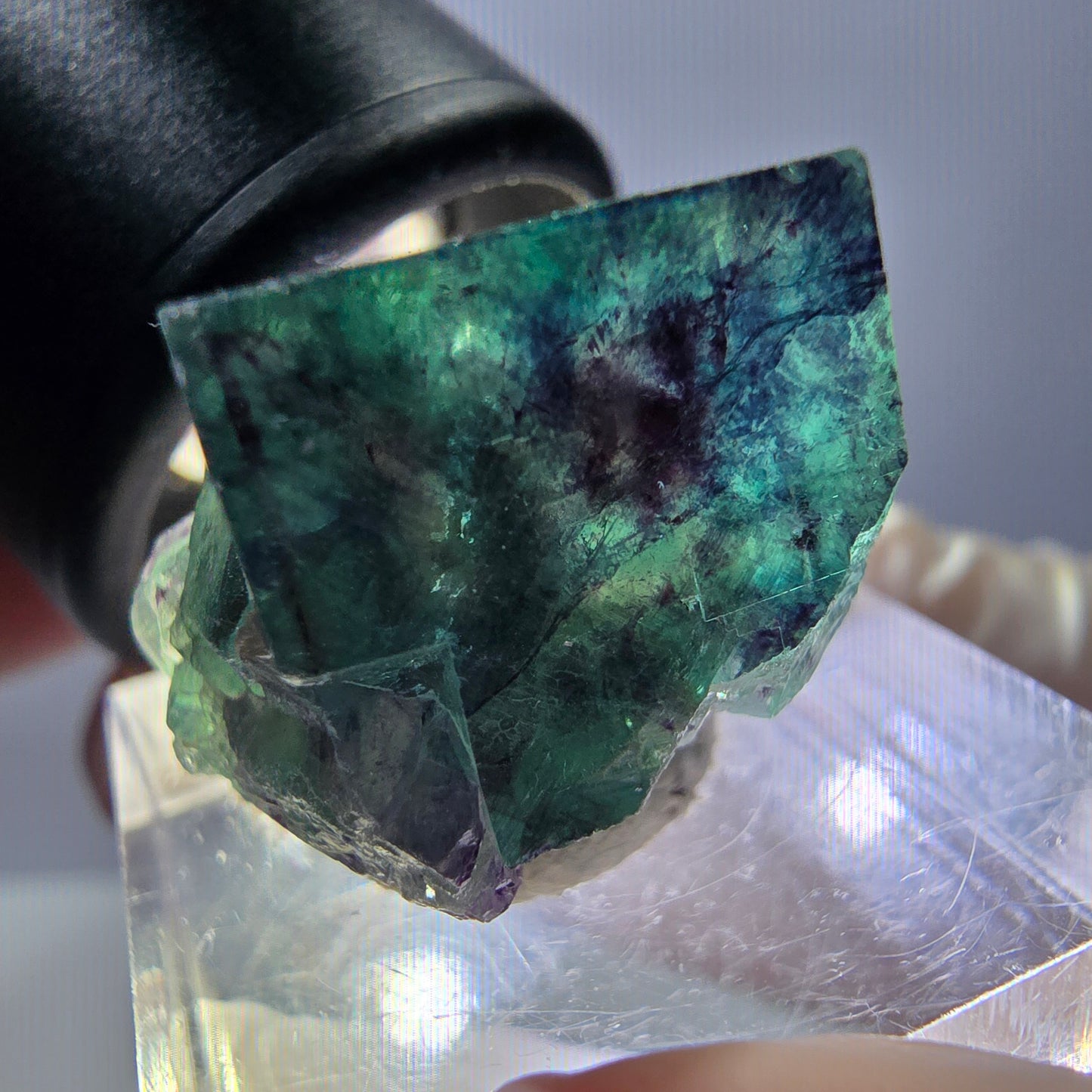 Phantom Fluorite cube parquetted, green purple Okorusu, Namibia 19*16*13mm