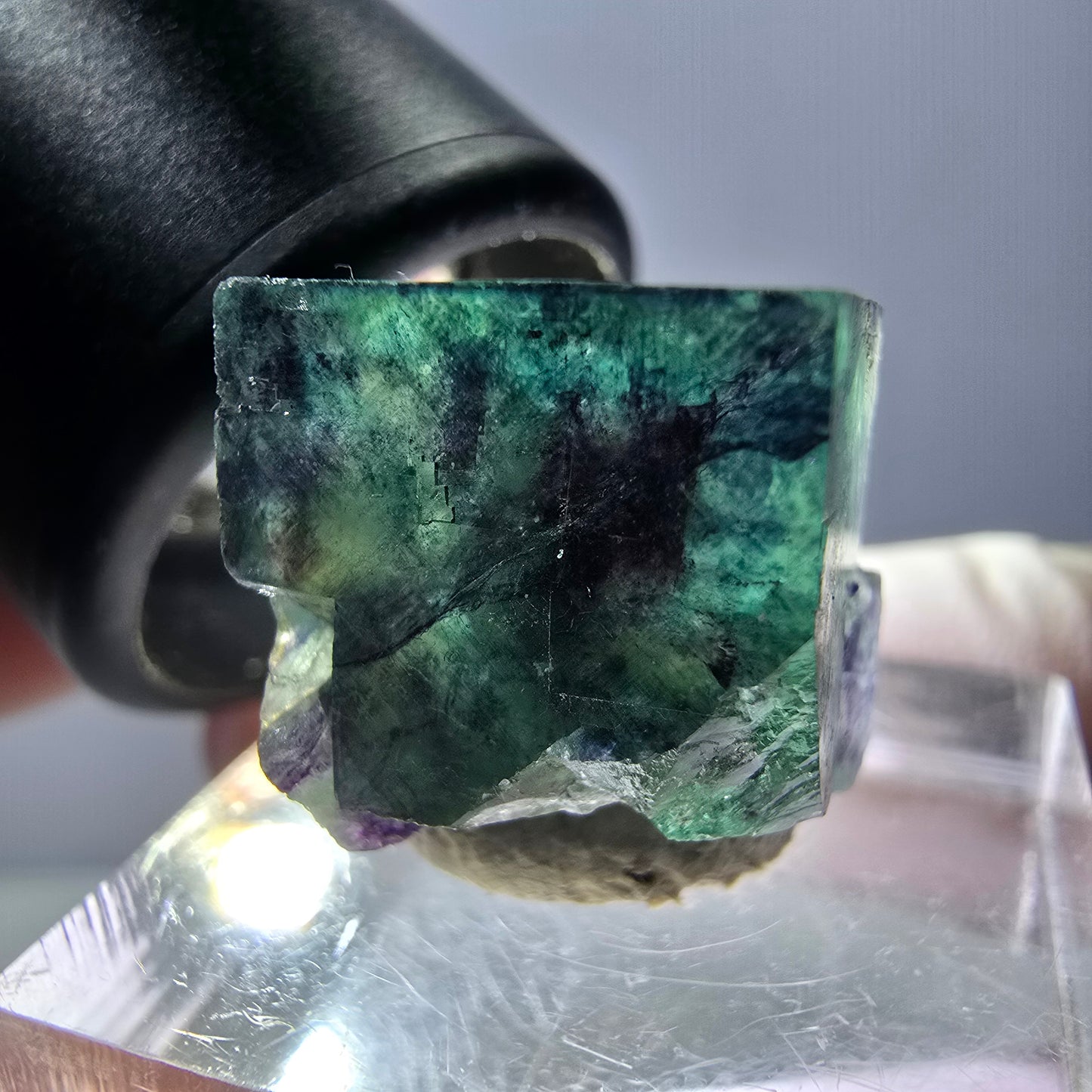 Phantom Fluorite cube parquetted, green purple Okorusu, Namibia 19*16*13mm