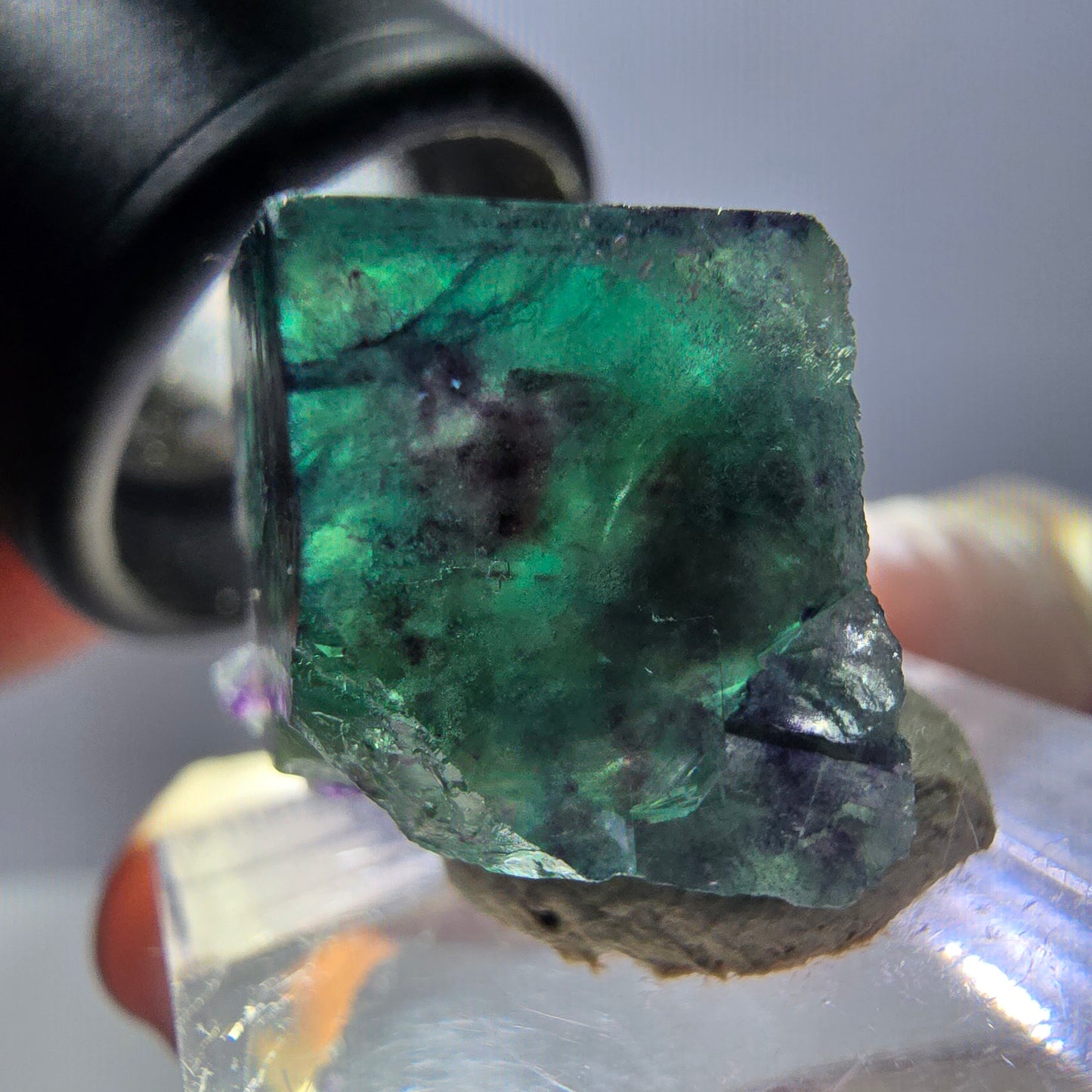 Phantom Fluorite cube parquetted, green purple Okorusu, Namibia 19*16*13mm