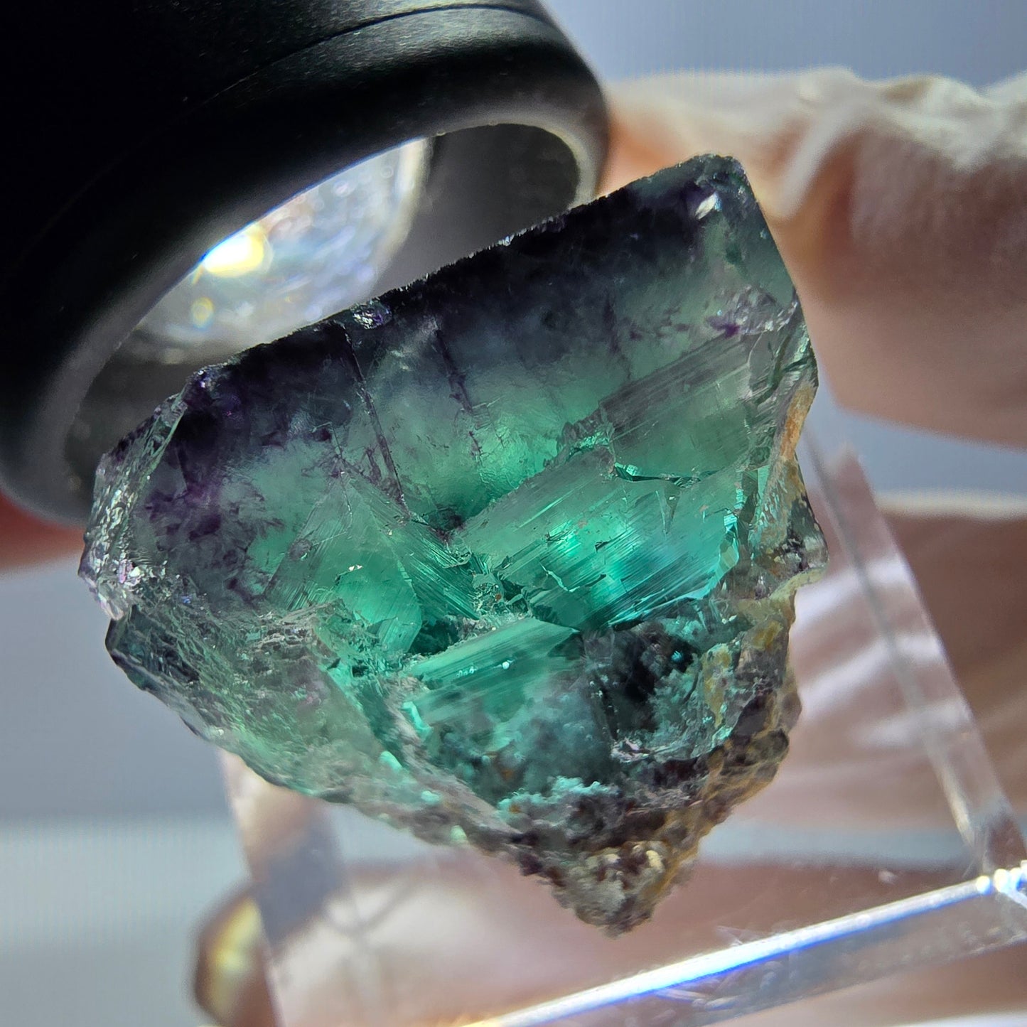 Phantom Fluorite cube parquetted, green purple Okorusu, Namibia 20*20*18mm