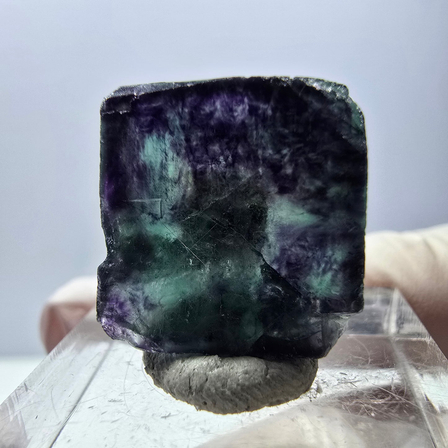 Phantom Fluorite cube parquetted, green purple Okorusu, Namibia 17*17*16mm