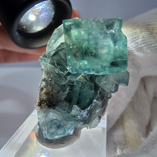 Spécimen de cube de fluorite fantôme très clair, vert Okorusu, Namibie 39*23*21mm