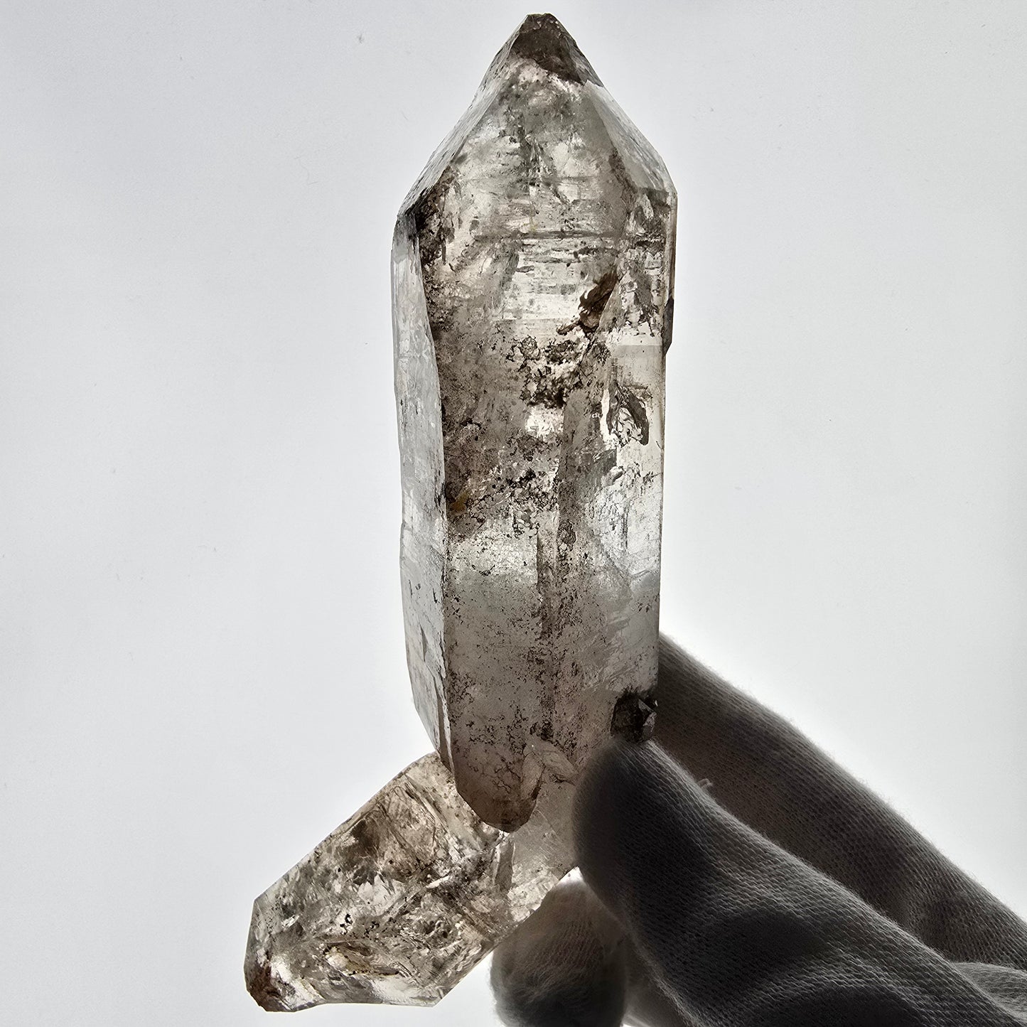 Sceptre XL Enhydro Squelette Quartz Fumé DT 3x Bulle Valentine Pocket Gob. Namibie 146 x 69 x 42 mm