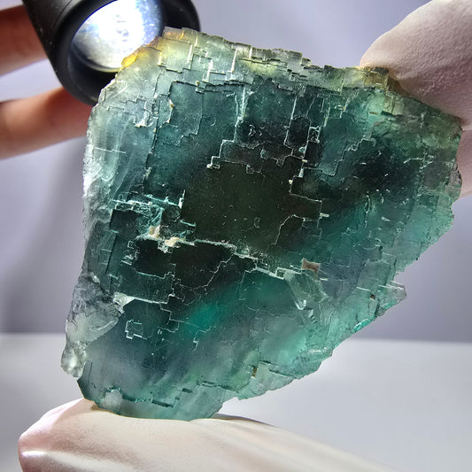 Klare Phantom Fluorit Würfel Stufe, parkettiert grün Okorusu, Namibia 58*46*23mm