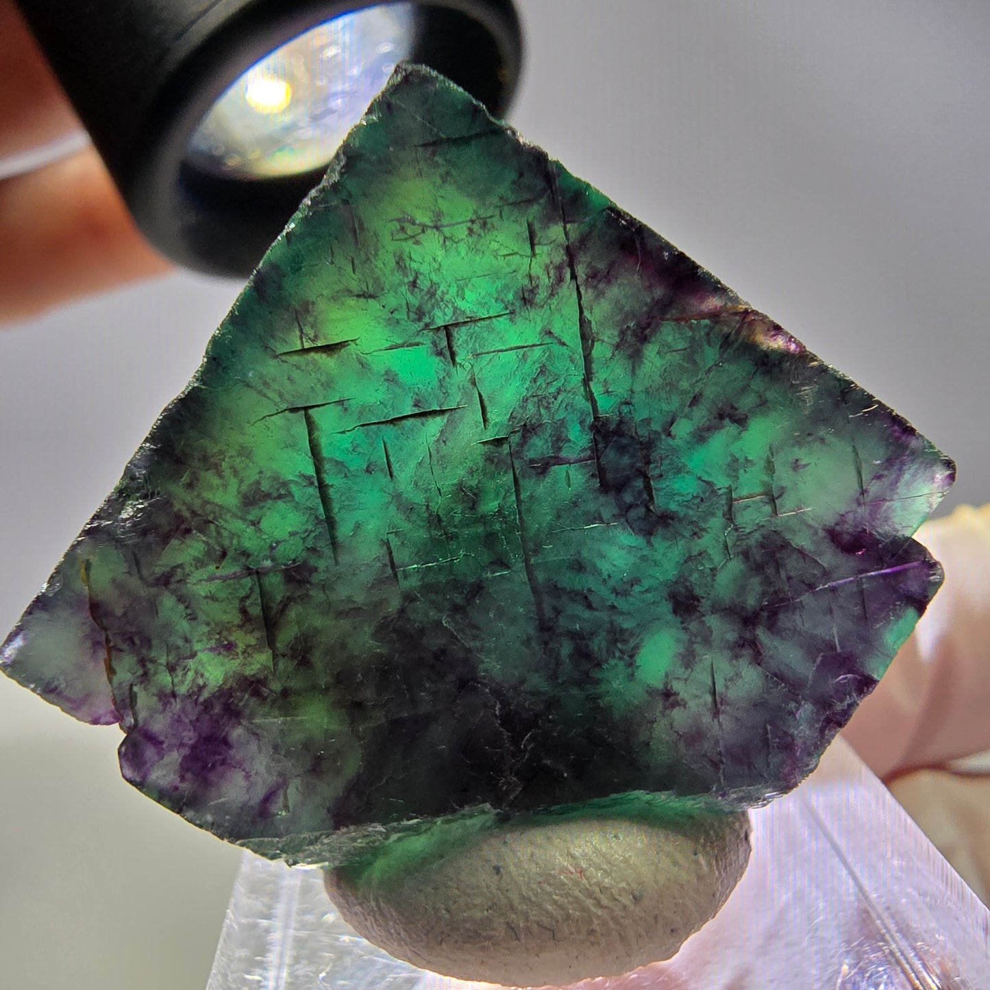 Rare cube de fluorite fantôme parqueté vert violet Okorusu Namibie 27*26*18mm