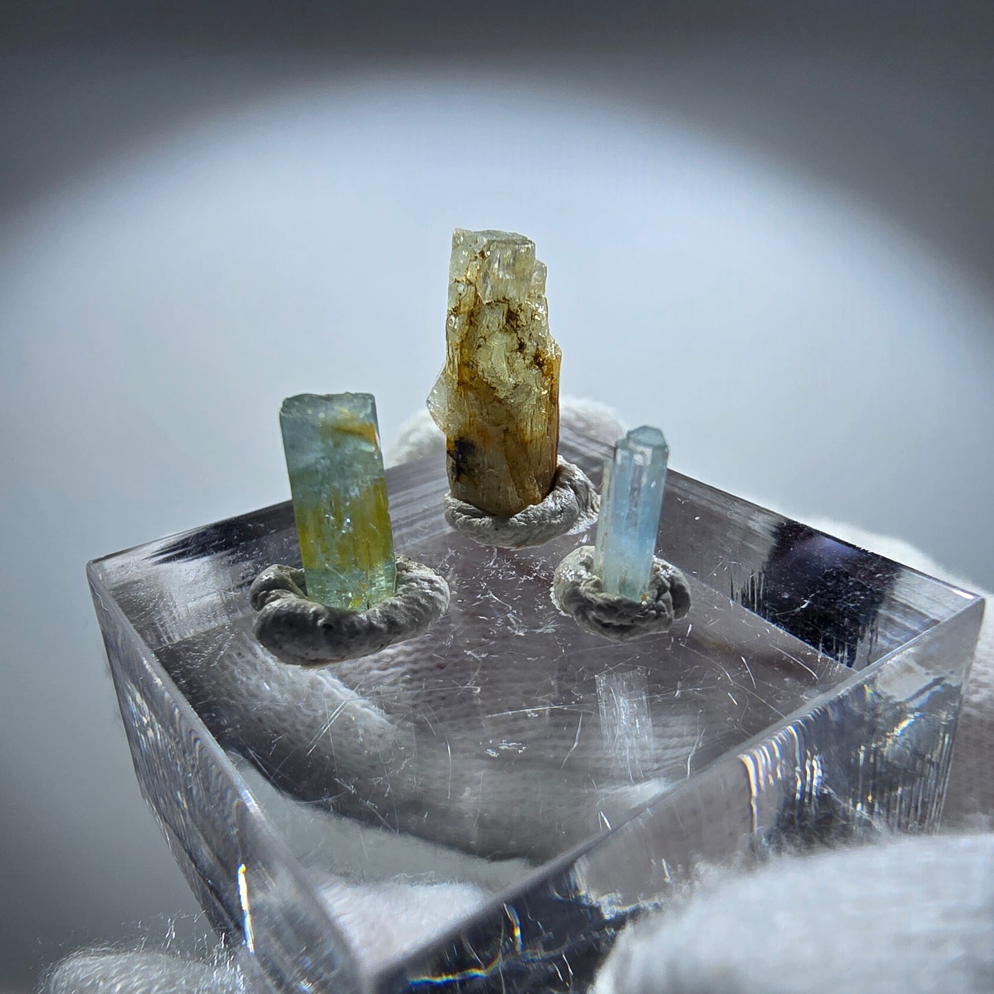 3x Aquamarin Kristalle, blau - 3er Set Erongo, Namibia 7-14mm