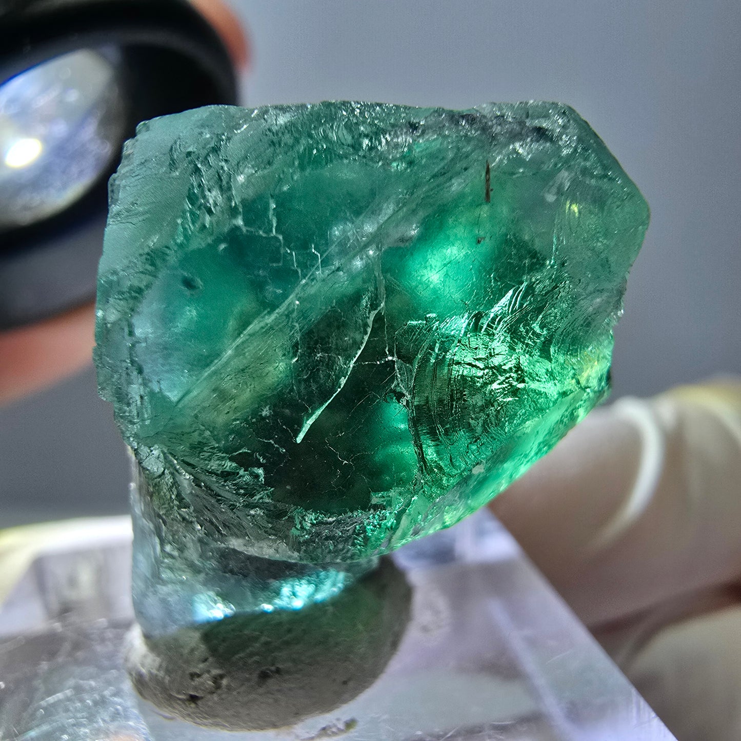Cube de fluorite fantôme transparente parquetée, vert Okorusu, Namibie 23 x 21 x 19 mm