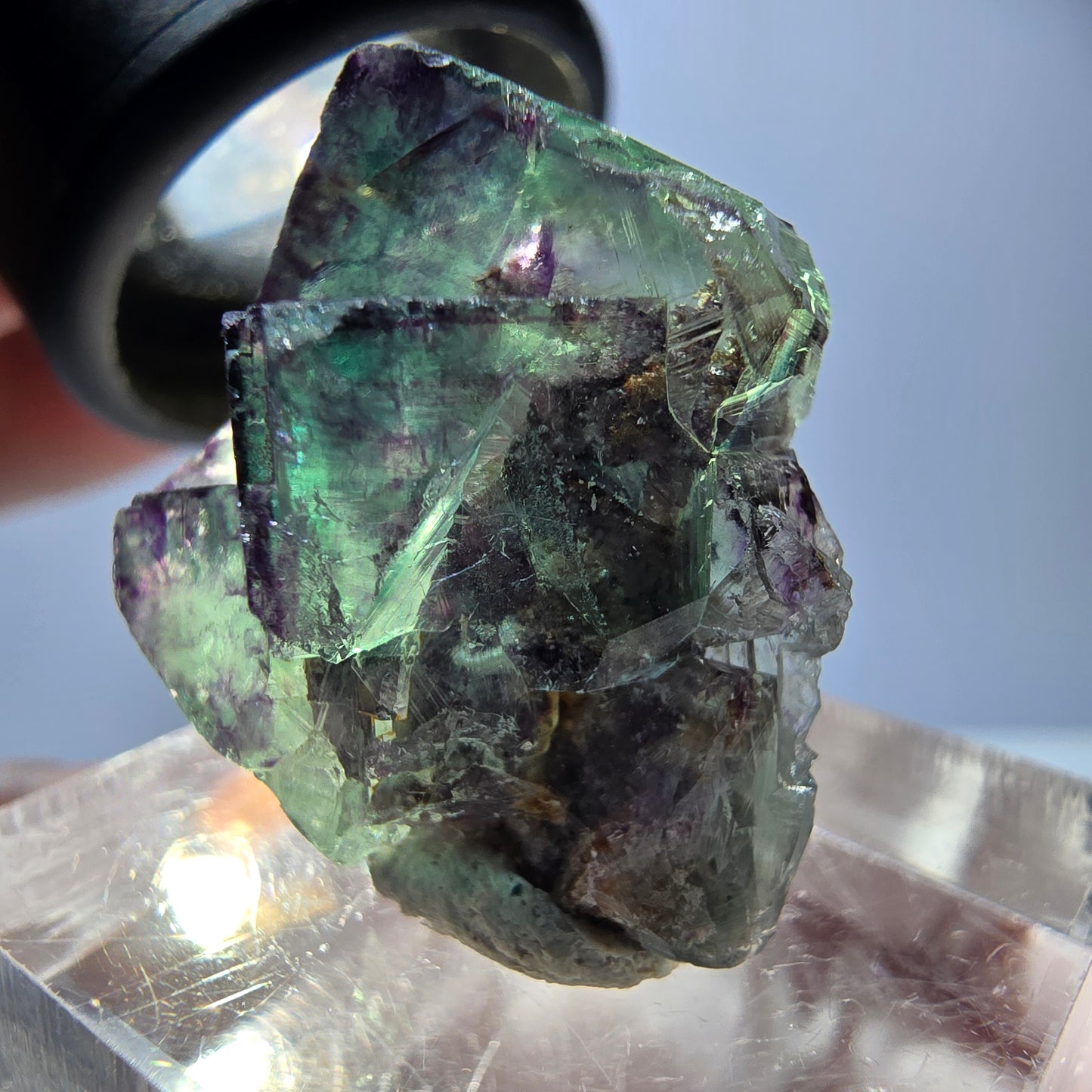 Spécimen de cube de fluorite fantôme, parqueté vert violet Okorusu, Namibie 28*21*15 mm