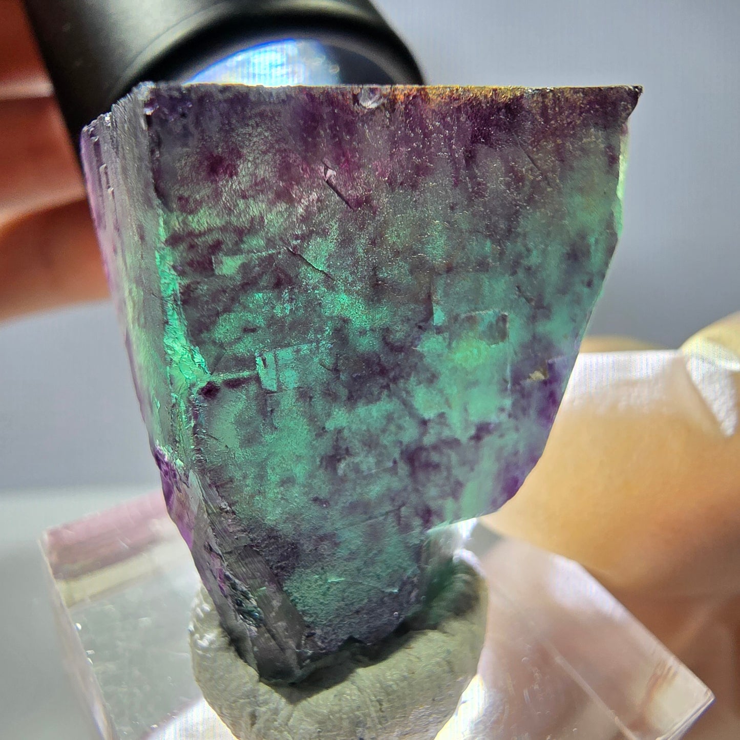 Rare cube de fluorite fantôme parqueté vert violet Okorusu Namibie 32*29*24mm