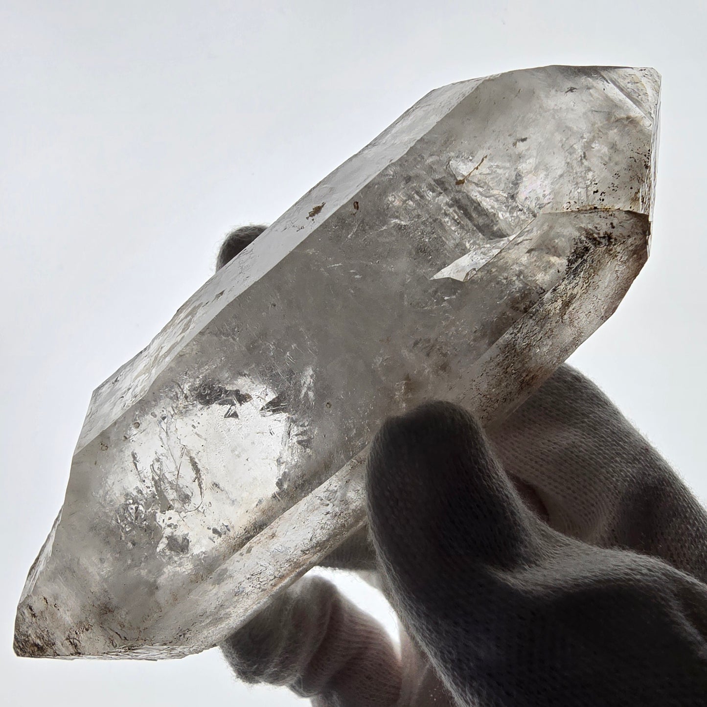 Quartz fumé squelette Enhydro DT UV Calcite, grosse bulle Valentine Pocket Namibie 134*45*37mm