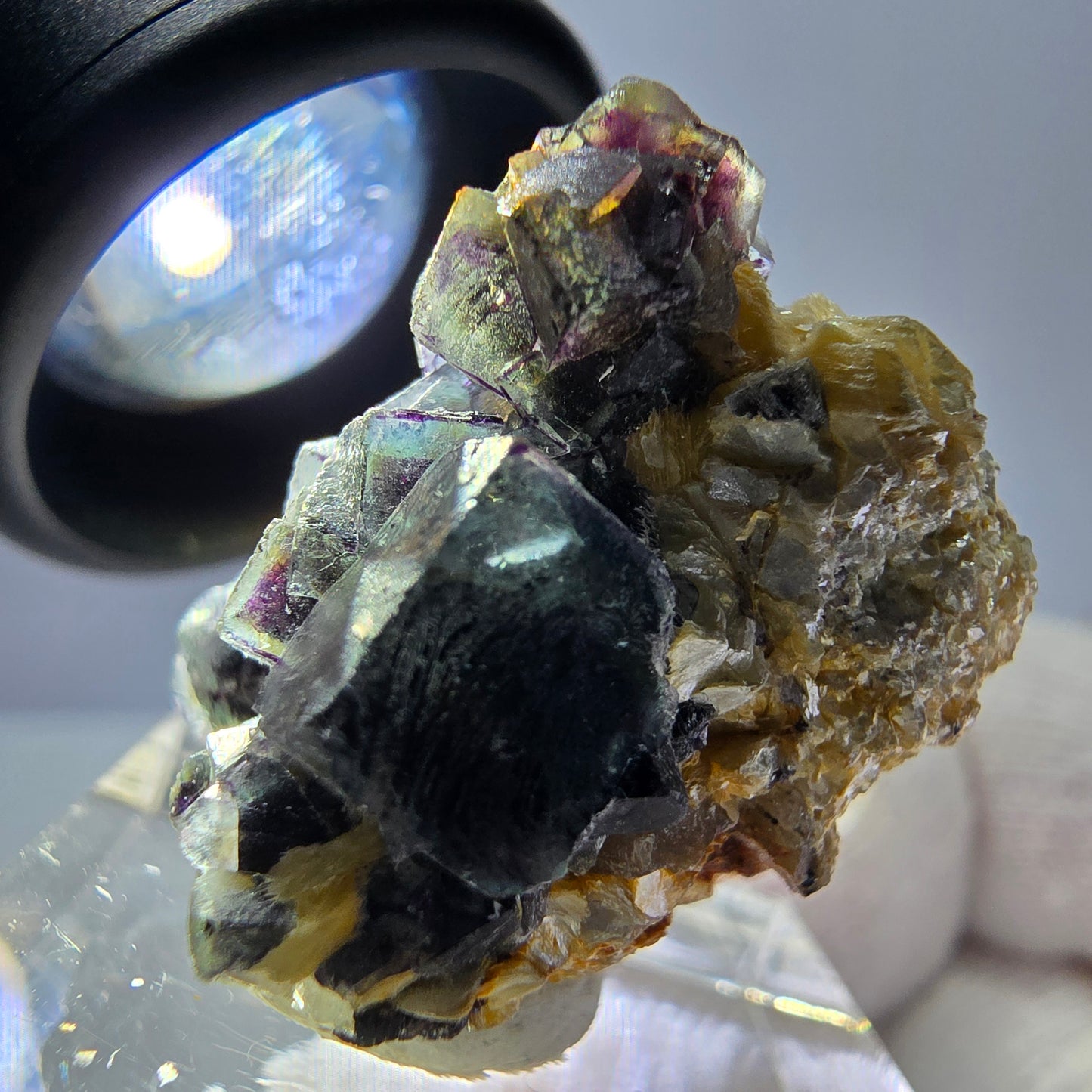 Cubes de fluorite fantôme colorés, spécimen de muscovite, Erongo, Namibie, 31 x 25 x 23 mm