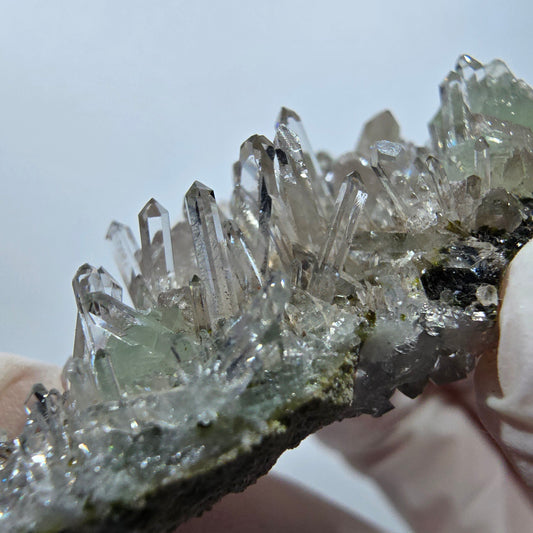 Starburst Quarz, Prehnit, Analcim, Calcit Streep Mine, Gobo., Namibia 51*36*20mm