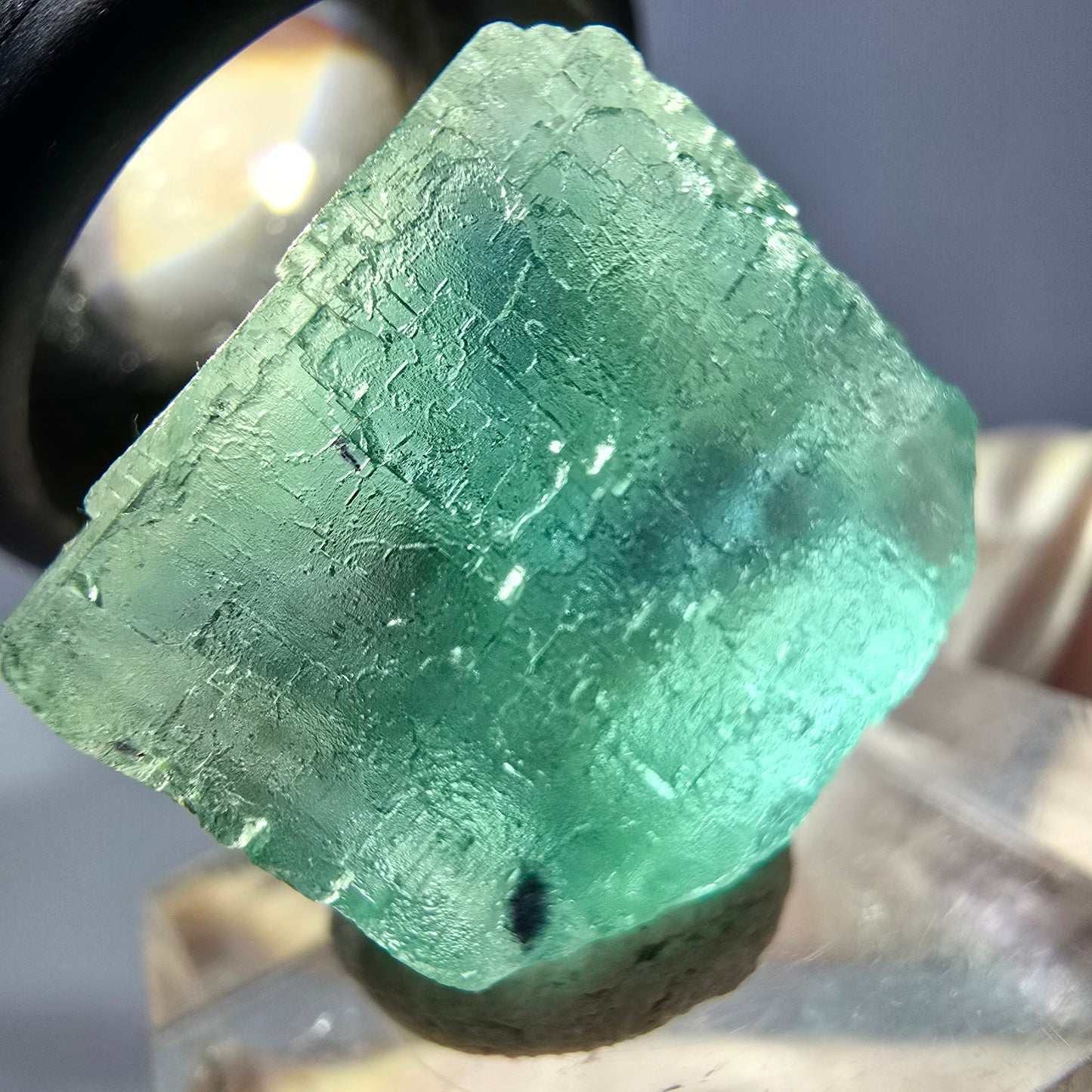 Cube de fluorite fantôme transparente parquetée, vert Okorusu, Namibie 20 x 18 x 17 mm