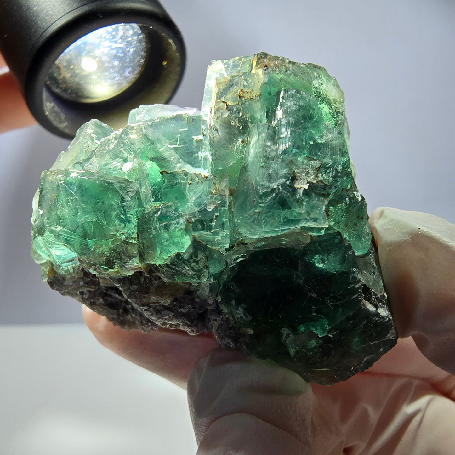 Spécimen de cube de fluorite fantôme transparente, vert parqueté, Okorusu, Namibie, 50 x 41 x 40 mm