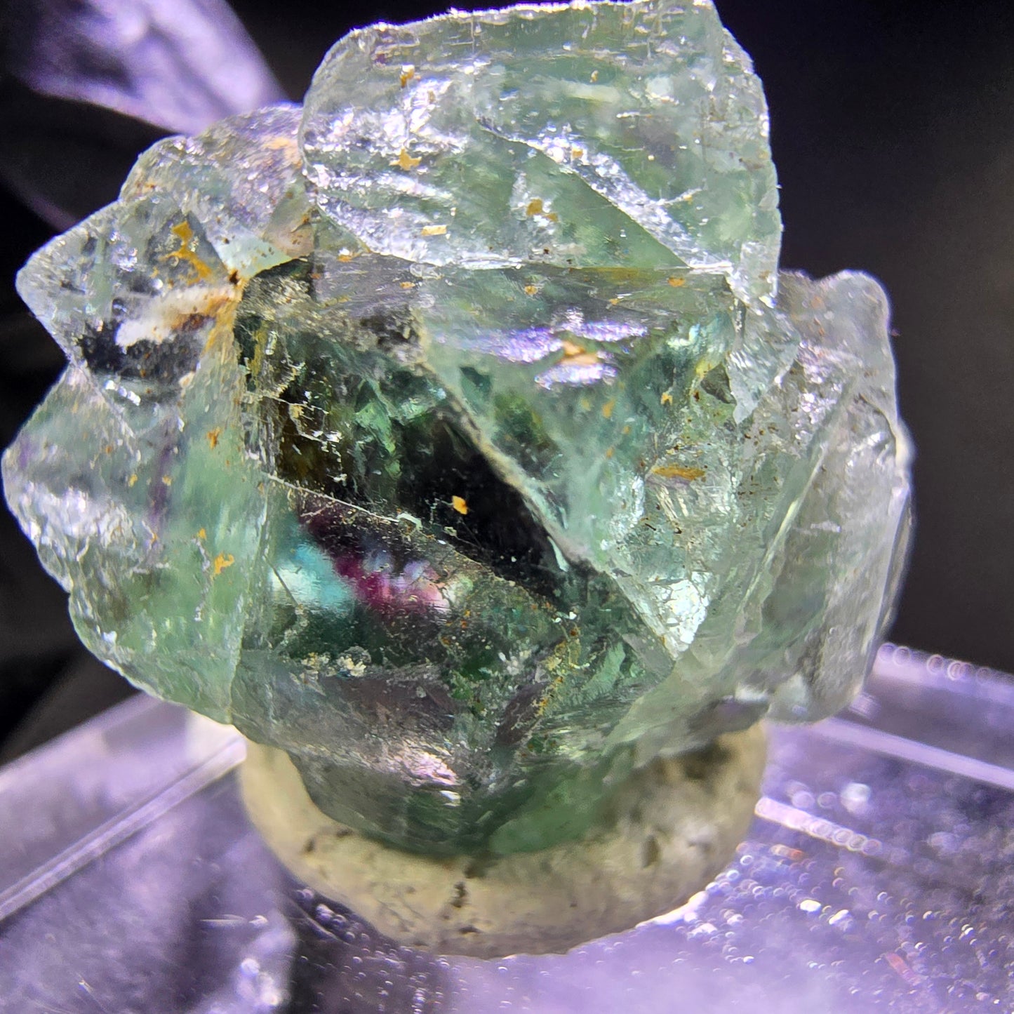 Klare Phantom Fluorit XX Würfel Stufe grün lila 23*19*17mm aus Okorusu, Namibia
