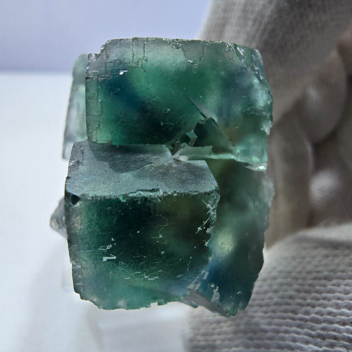 Phantom Fluorite cube specimen parquetted green turquoise Okorusu, Namibia 39*28*21mm