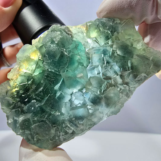 Phantom Fluorit Würfel Stufe parkettiert grün Okorusu, Namibia 61*42*20mm