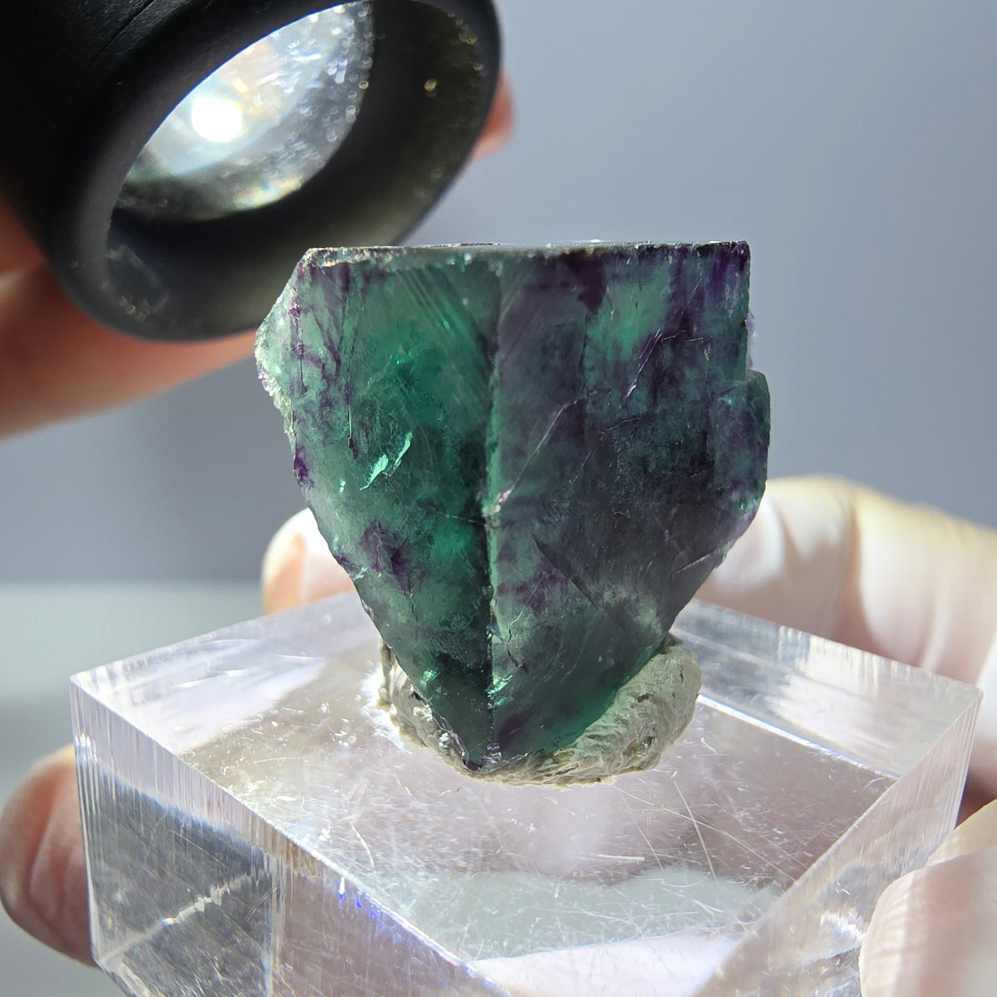 Phantom Fluorit Würfel Stufe, parkettiert grün lila Okorusu, Namibia 21*18*15mm