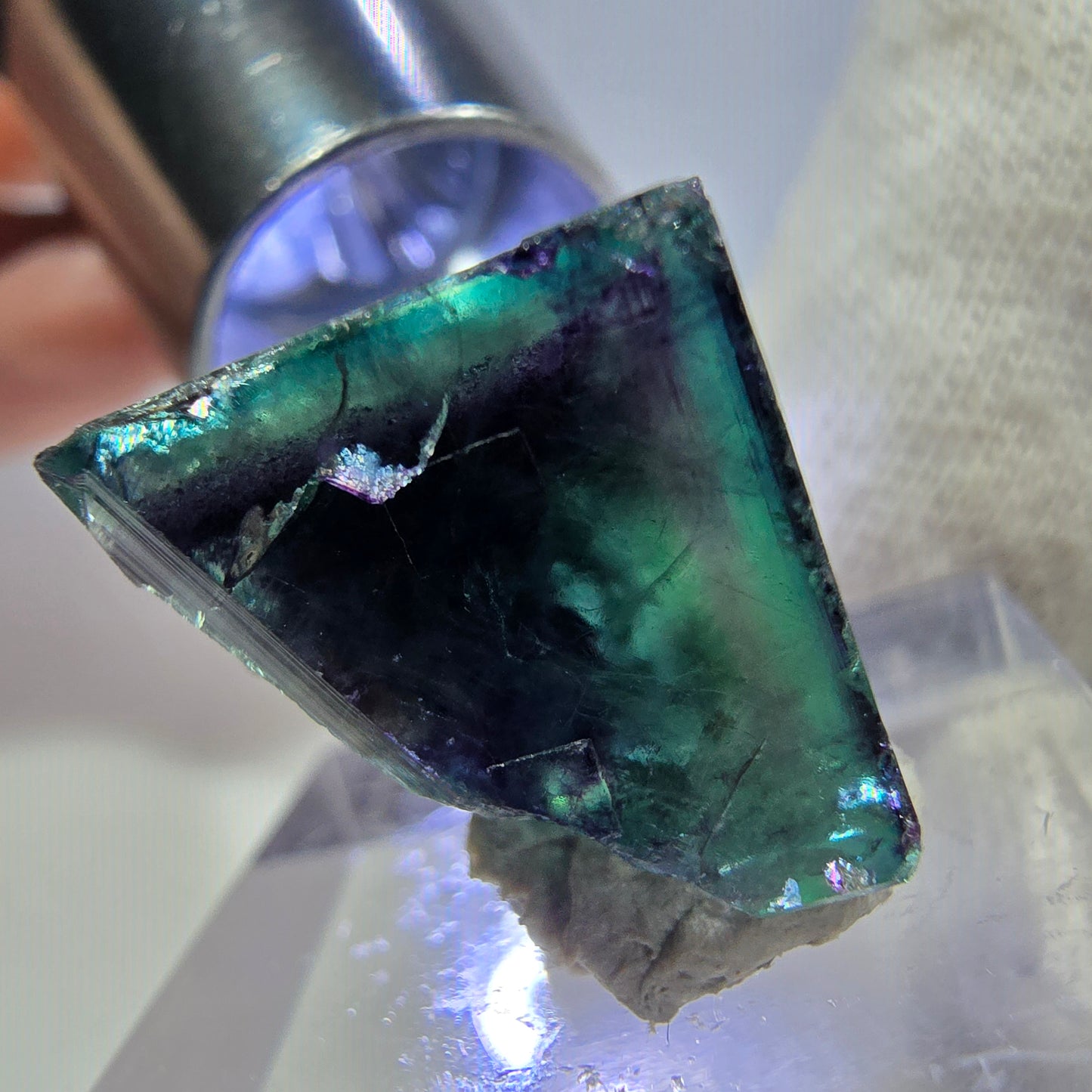 Seltener Phantom Fluorit Würfel, zonal grün lila Okorusu, Namibia 19*20*15mm