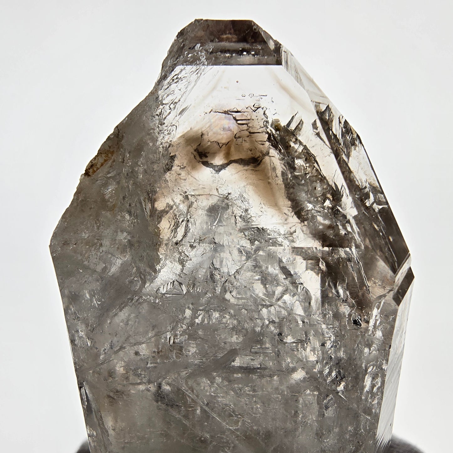 Quartz fumé squelette Enhydro, calcite UV, 1 gobo de poche Bubble Valentine. Namibie 98 x 49 x 26 mm