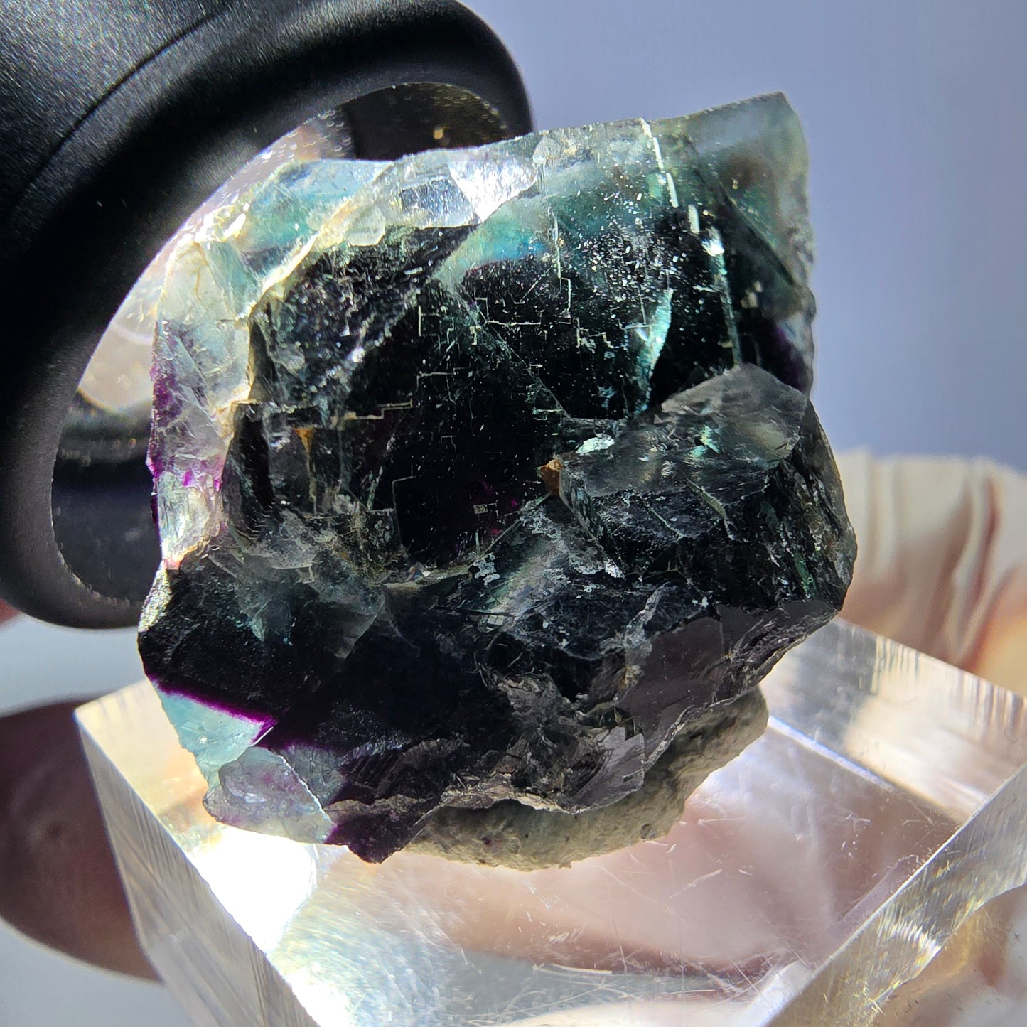 Spécimen de cube de fluorite fantôme, parqueté vert violet Okorusu, Namibie 35*22*15 mm