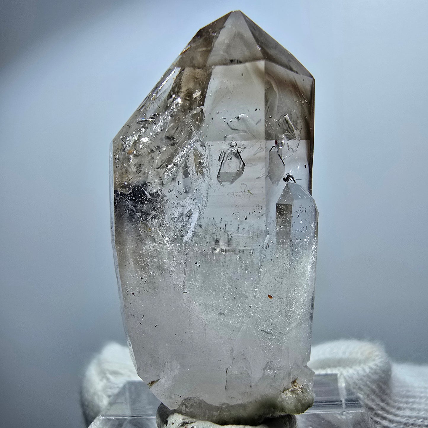 Pointe de sceptre en quartz fumé fantôme lémurien, Goboboseb, Namibie, 41 x 18 x 13 mm