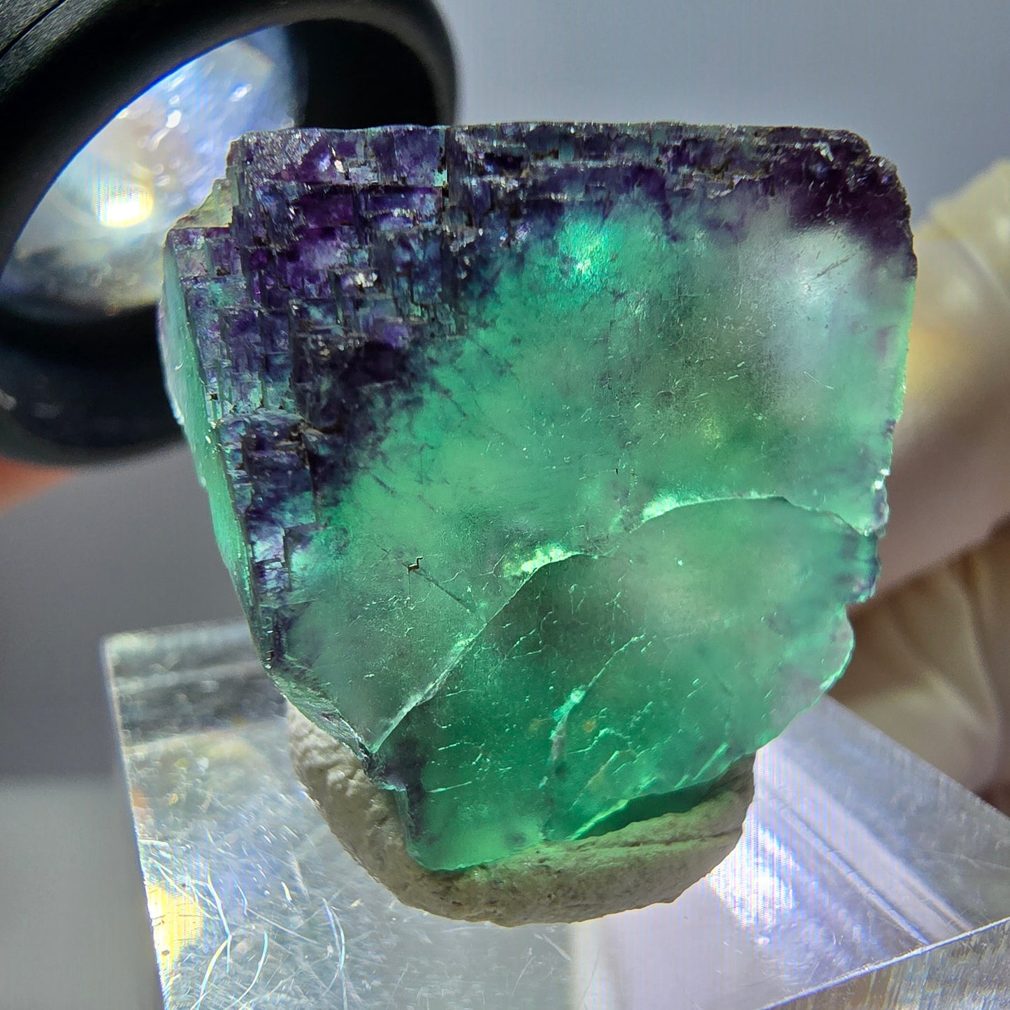 Cube de fluorite fantôme parqueté, zonal, vert violet Okorusu, Namibie 27*22*18mm
