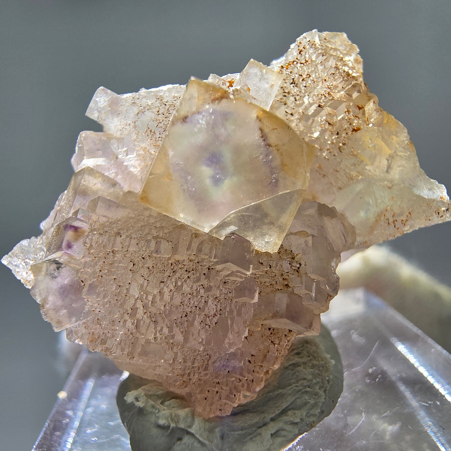 Seltene UV Phantom Fluorit Würfel, Quarz Stufe Brandberg, Namibia 29*21*13mm