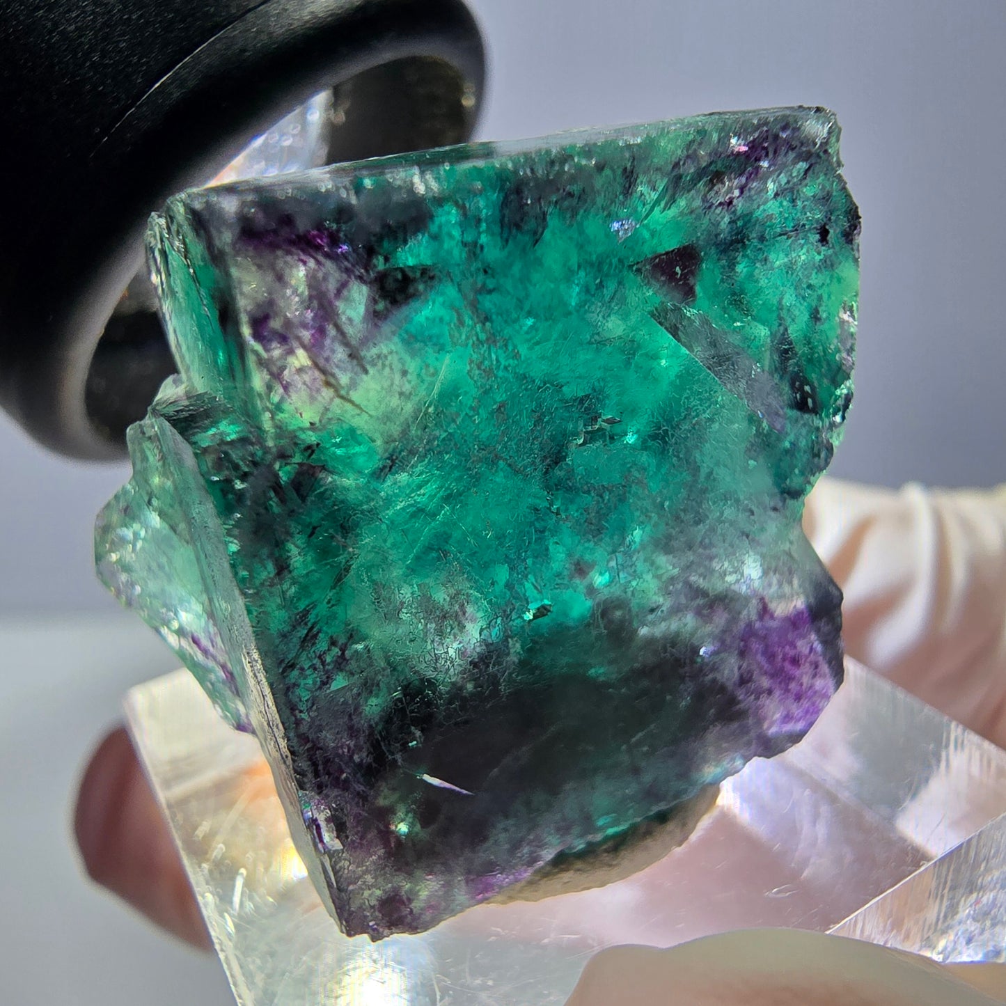 Phantom Fluorite cube parquetted, green purple Okorusu, Namibia 23*22*17mm