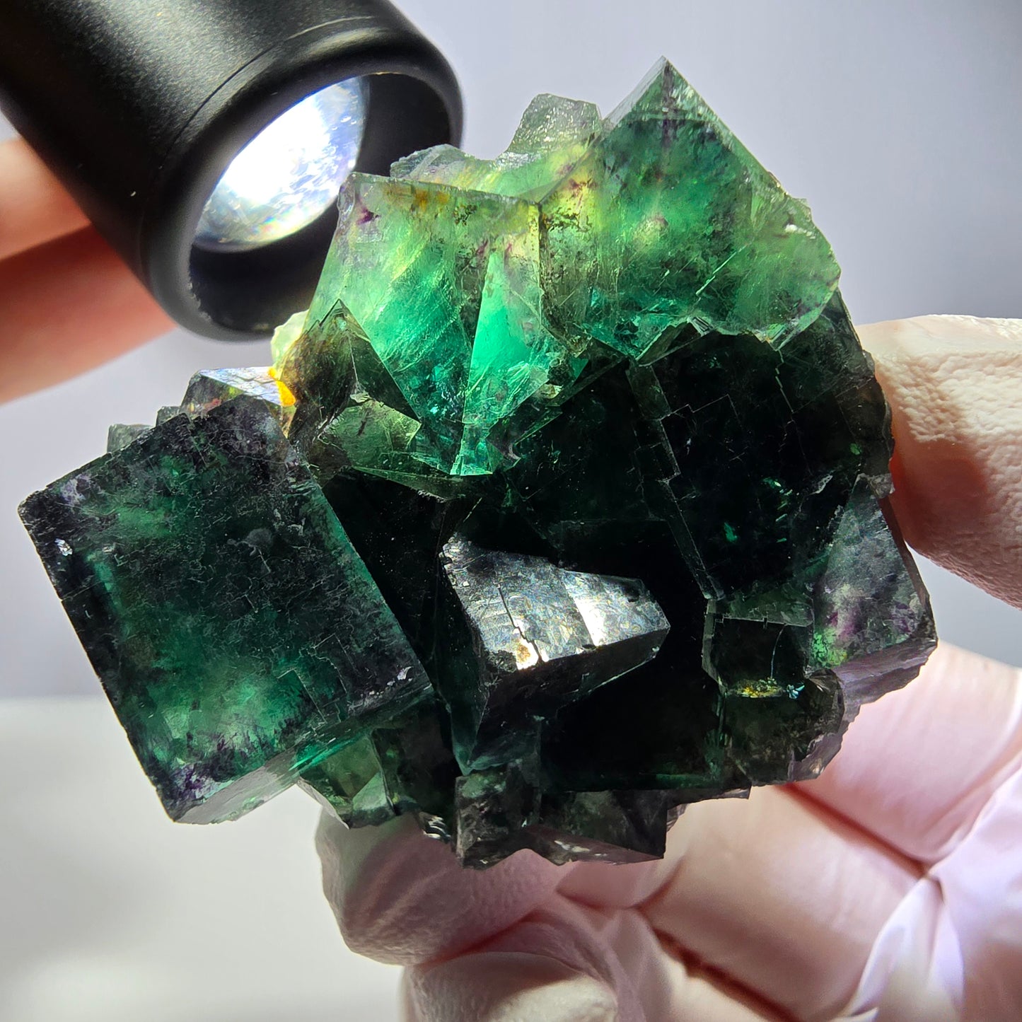 Spécimen de cube de fluorite fantôme, parqueté vert violet Okorusu, Namibie 52*46*32mm
