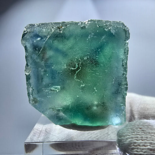 Cube de fluorite fantôme, vert turquoise parqueté, Okorusu, Namibie, 32 x 30 x 20 mm