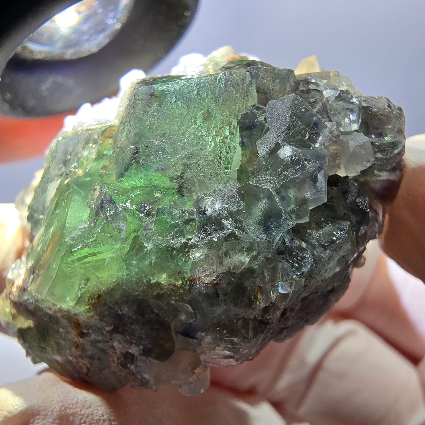 Rare cube de fluorite fantôme, spécimen de quartz vert Okorusu, Namibie, 40 x 35 x 20 mm