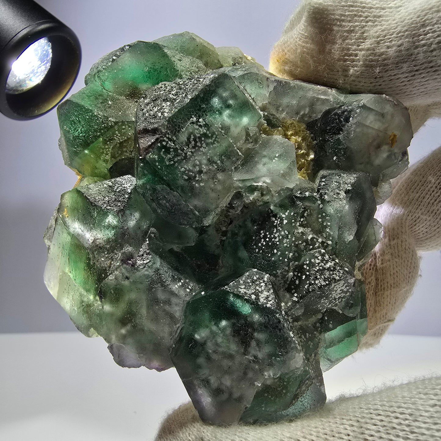 Fluorite fantôme Schörl Tourmaline Hyalite Muscovite Erongo Namibie 84*78*38mm