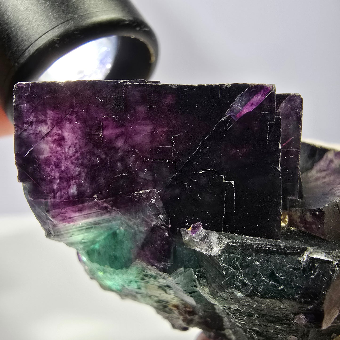 Spécimen de cube de fluorite fantôme, parqueté vert violet Okorusu, Namibie 56*51*45 mm