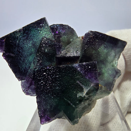 Spécimen zonal de cube de fluorite fantôme, vert violet, Okorusu, Namibie, 40 x 30 x 26 mm